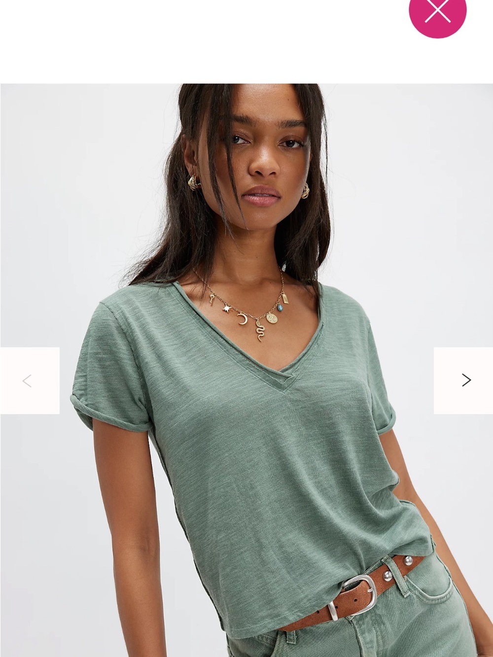 Free People V-Neck Short Sleeve Top in Sage Green